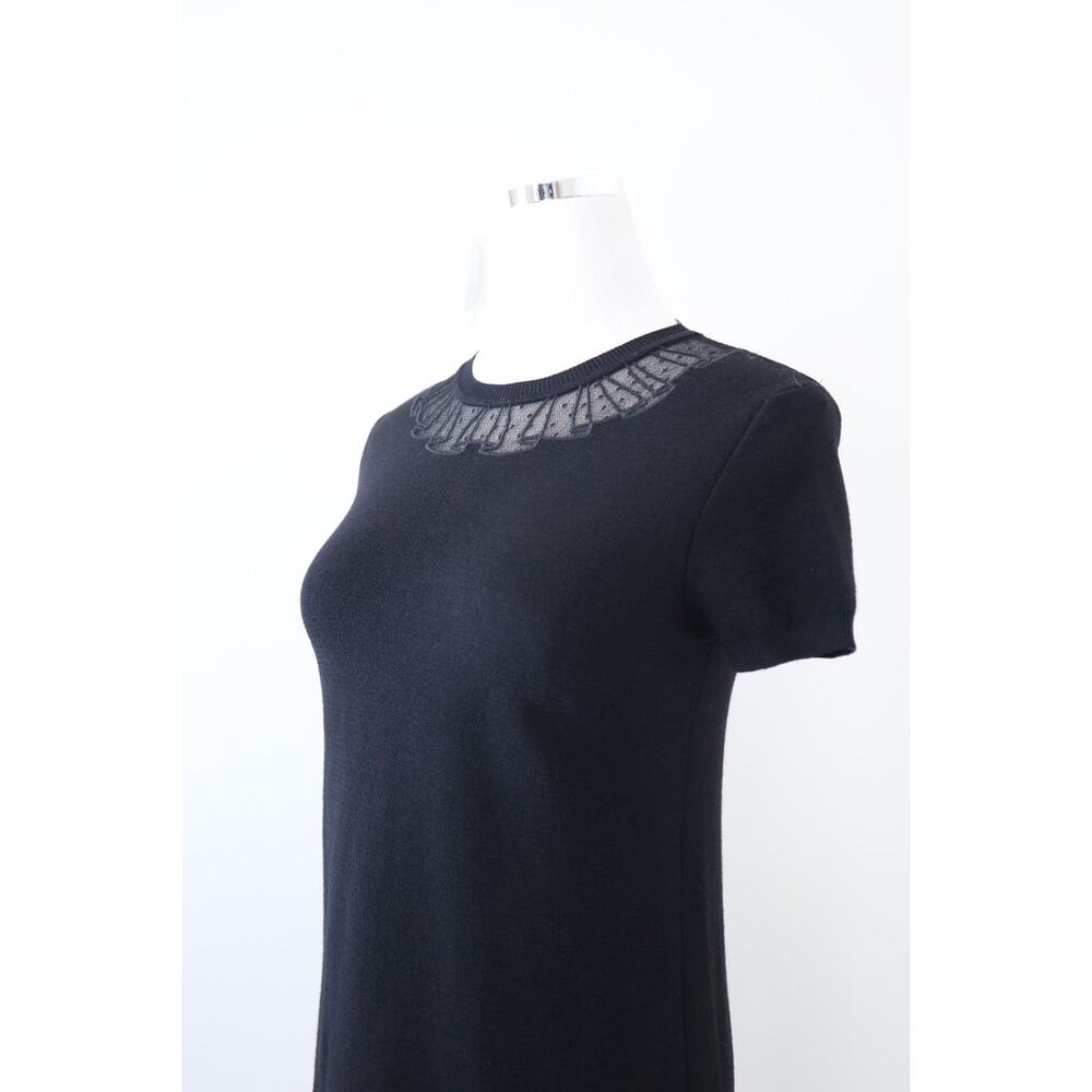 Red Valentino Size XS Lace Yoke Wool Knit Short Sleeve Black Bodycon - Picture 5 of 11